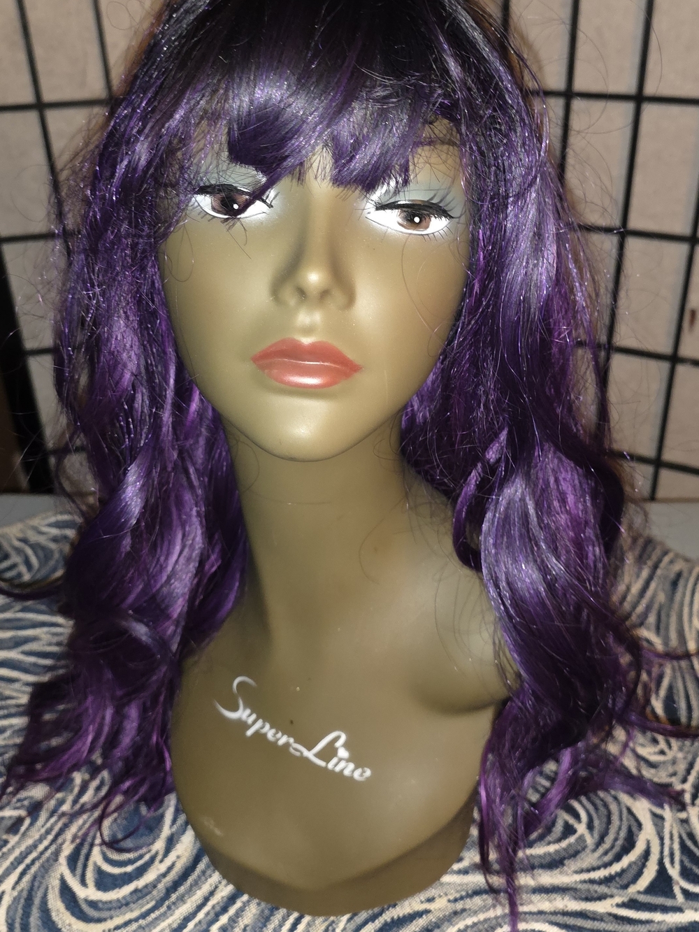 Swiking, Deep Purple Wavy Wig with Bangs